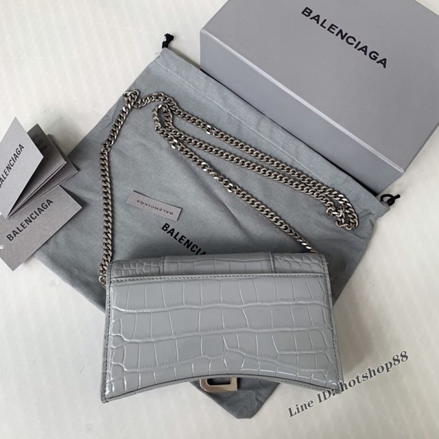 Balenciaga專櫃爆款鱷魚紋灰色銀扣Hourglass mini鏈帶包 巴黎世家鏈條沙漏包 fyj1476